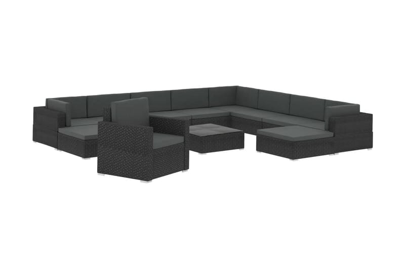 Haveloungesæt 12 dele med hynder polyrattan sort - Sort - Havemøbler - Loungemøbler - Loungesæt