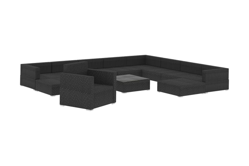 Haveloungesæt 12 dele med hynder polyrattan sort - Sort - Havemøbler - Loungemøbler - Loungesæt