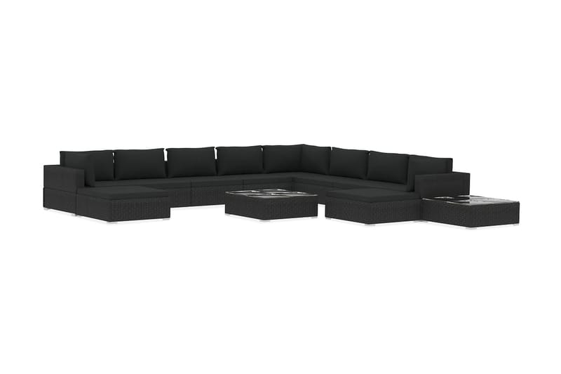Haveloungesæt 12 Dele Med Hynder Polyrattan Sort - Havemøbler - Loungemøbler - Loungesæt