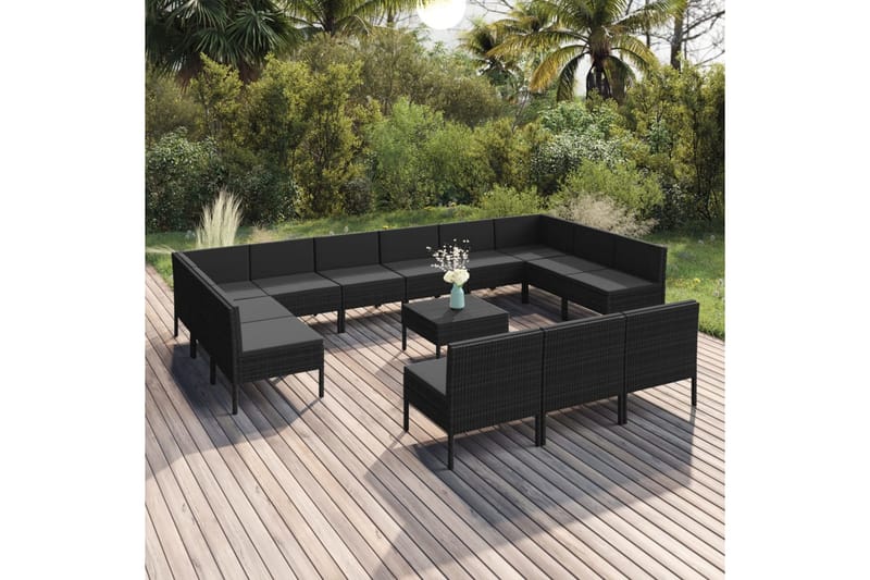 haveloungesæt 14 dele med hynder polyrattan sort - Sort - Havemøbler - Loungemøbler - Loungesæt