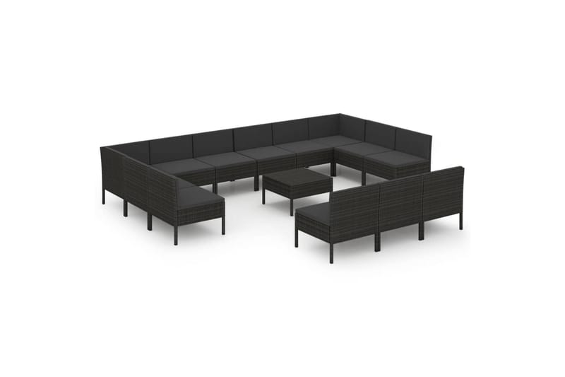 haveloungesæt 14 dele med hynder polyrattan sort - Sort - Havemøbler - Loungemøbler - Loungesæt
