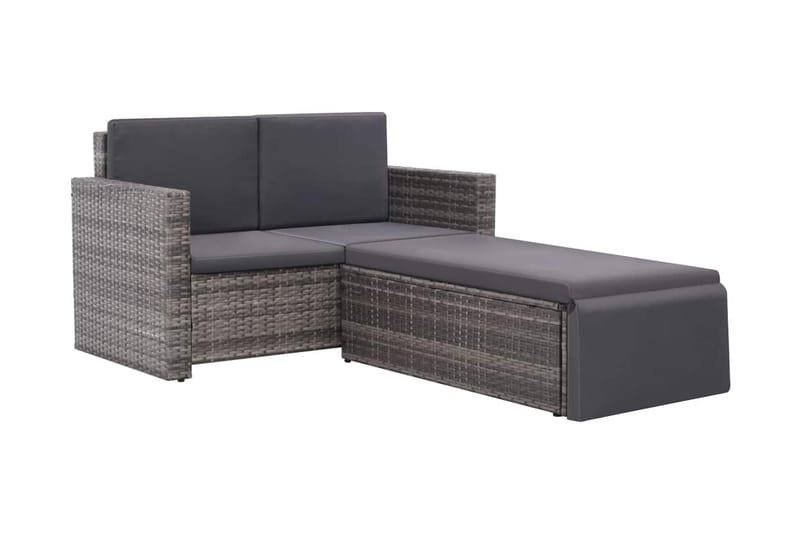 Haveloungesæt 2 Dele Med Hynder Polyrattan Grå - Grå - Havemøbler - Loungemøbler - Loungesæt