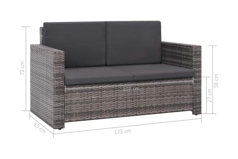 Haveloungesæt 2 Dele Med Hynder Polyrattan Grå - Grå - Havemøbler - Loungemøbler - Loungesæt