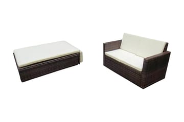 Haveloungesæt 2 Dele Med Hynder Polyrattan Brun - Brun - Havemøbler - Loungemøbler - Loungesæt