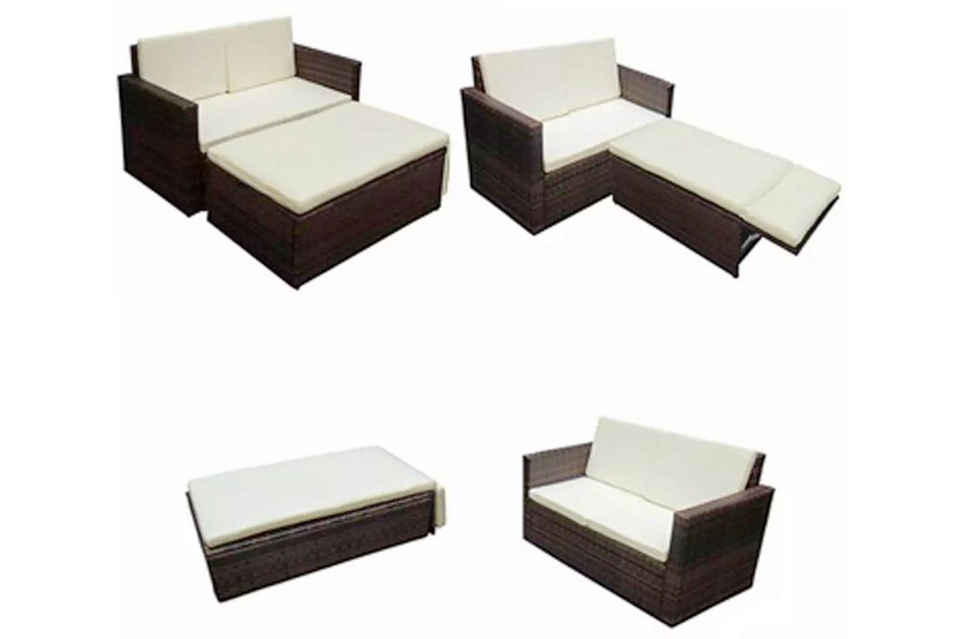 Haveloungesæt 2 Dele Med Hynder Polyrattan Brun - Brun - Havemøbler - Loungemøbler - Loungesæt