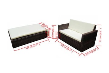 Haveloungesæt 2 Dele Med Hynder Polyrattan Brun - Brun - Havemøbler - Loungemøbler - Loungesæt