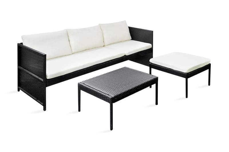 Haveloungesæt 3 Dele Med Hynder Polyrattan Sort - Sort - Havemøbler - Loungemøbler - Loungesæt