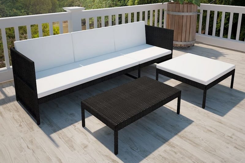 Haveloungesæt 3 Dele Med Hynder Polyrattan Sort - Sort - Havemøbler - Loungemøbler - Loungesæt