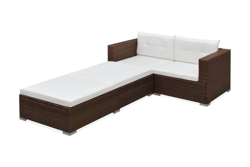 Haveloungesæt 3 Dele Med Hynder Polyrattan Brun - Brun - Havemøbler - Loungemøbler - Loungesæt