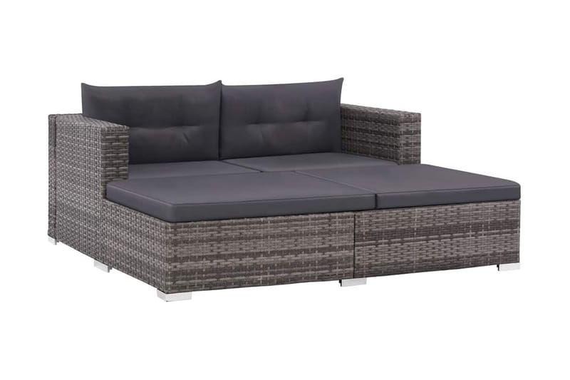 Haveloungesæt 3 Dele Med Hynder Polyrattan Grå - Grå - Havemøbler - Loungemøbler - Loungesæt
