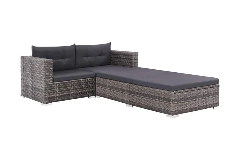 Haveloungesæt 3 Dele Med Hynder Polyrattan Grå - Grå - Havemøbler - Loungemøbler - Loungesæt