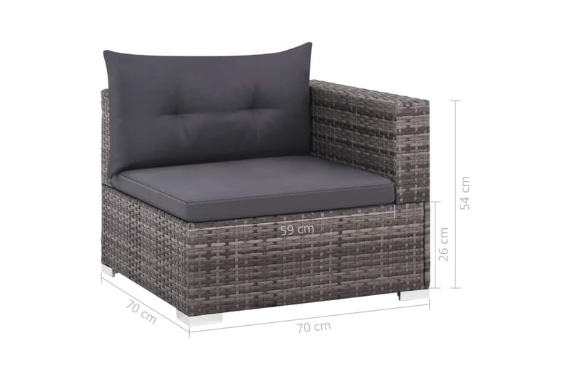 Haveloungesæt 3 Dele Med Hynder Polyrattan Grå - Grå - Havemøbler - Loungemøbler - Loungesæt