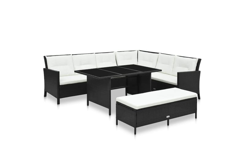 Haveloungesæt 3 Dele Med Hynder Polyrattan Sort - Sort - Havemøbler - Loungemøbler - Loungesæt
