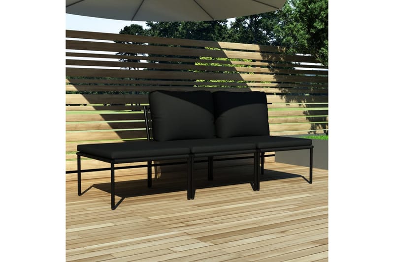 Haveloungesæt 3 Dele Med Hynder Pvc Sort - Sort - Havemøbler - Loungemøbler - Loungesæt