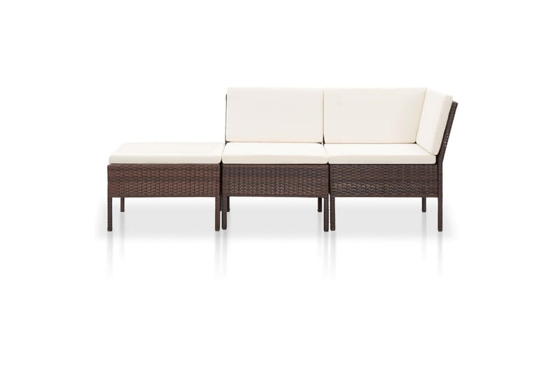Haveloungesæt 3 Dele med Hynder Polyrattan Brun - Brun - Havemøbler - Loungemøbler - Loungesæt