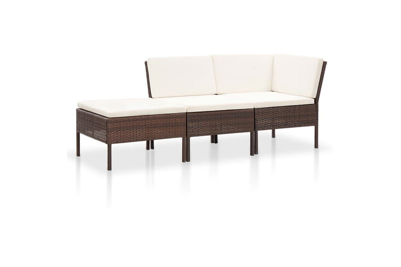 Haveloungesæt 3 Dele med Hynder Polyrattan Brun - Brun - Havemøbler - Loungemøbler - Loungesæt