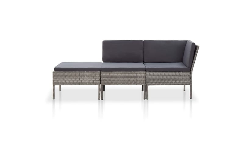 Haveloungesæt 3 Dele med Hynder Polyrattan Grå - Grå - Havemøbler - Loungemøbler - Loungesæt
