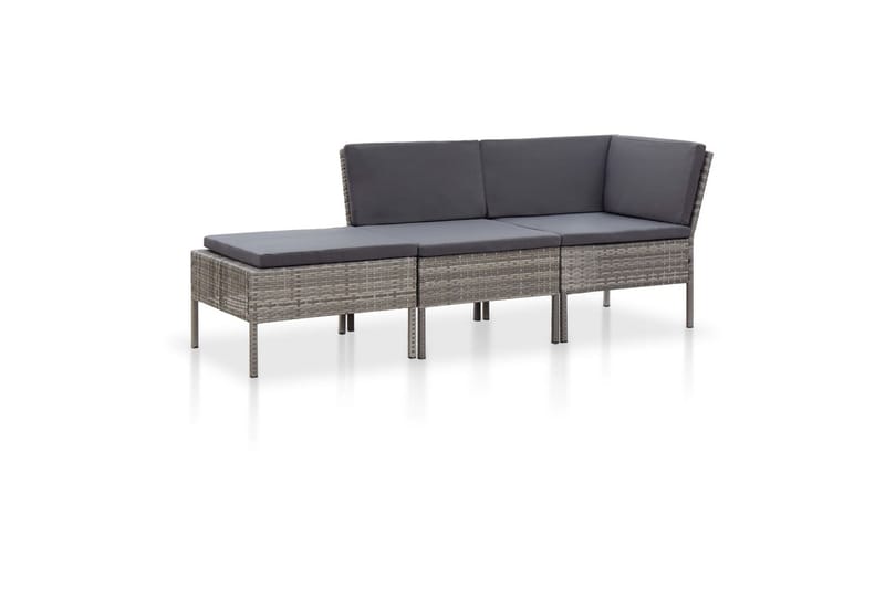Haveloungesæt 3 Dele med Hynder Polyrattan Grå - Grå - Havemøbler - Loungemøbler - Loungesæt