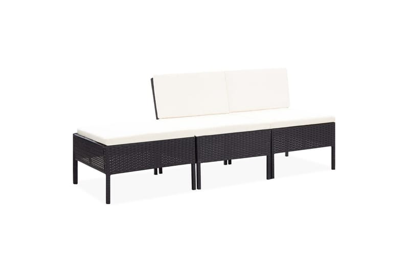 Haveloungesæt 3 Dele med Hynder Polyrattan Sort - Sort - Havemøbler - Loungemøbler - Loungesæt