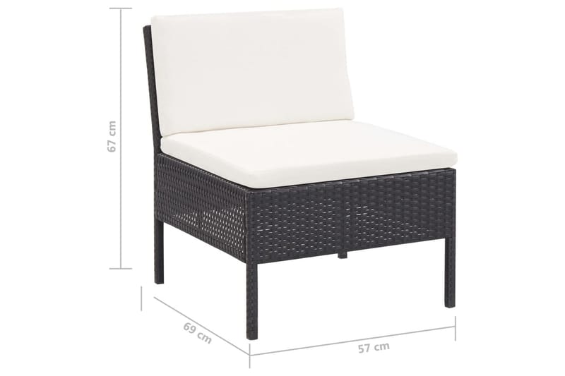 Haveloungesæt 3 Dele med Hynder Polyrattan Sort - Sort - Havemøbler - Loungemøbler - Loungesæt