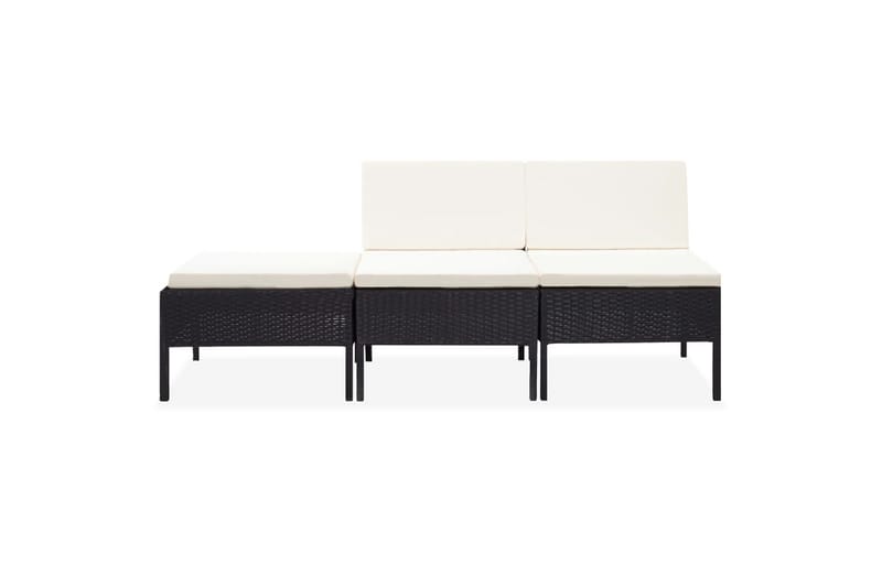 Haveloungesæt 3 Dele med Hynder Polyrattan Sort - Sort - Havemøbler - Loungemøbler - Loungesæt