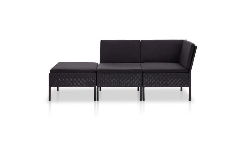 Haveloungesæt 3 Dele med Hynder Polyrattan Sort - Sort - Havemøbler - Loungemøbler - Loungesæt