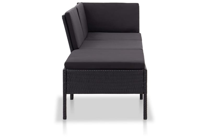 Haveloungesæt 3 Dele med Hynder Polyrattan Sort - Sort - Havemøbler - Loungemøbler - Loungesæt