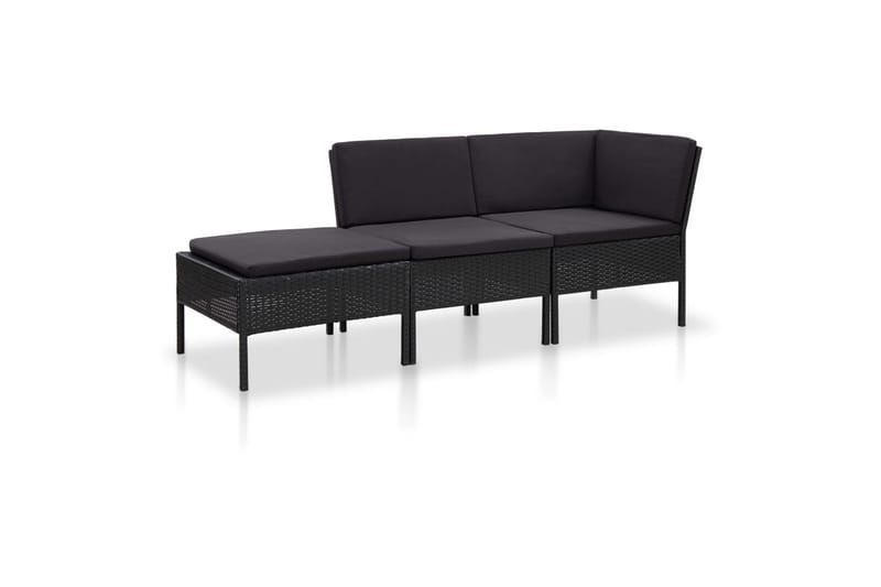Haveloungesæt 3 Dele med Hynder Polyrattan Sort - Sort - Havemøbler - Loungemøbler - Loungesæt