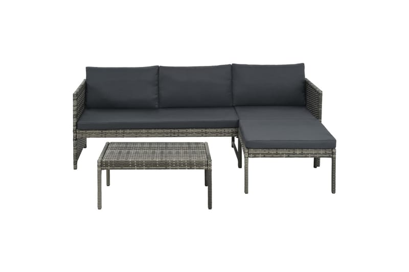 Haveloungesæt 3 Dele Med Hynder Polyrattan Grå - Grå - Havemøbler - Loungemøbler - Loungesæt