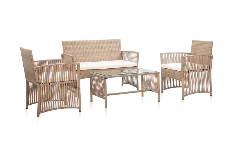 Haveloungesæt 4 Dele Med Hynde Polyrattan Beige - Beige - Havemøbler - Loungemøbler - Loungesæt