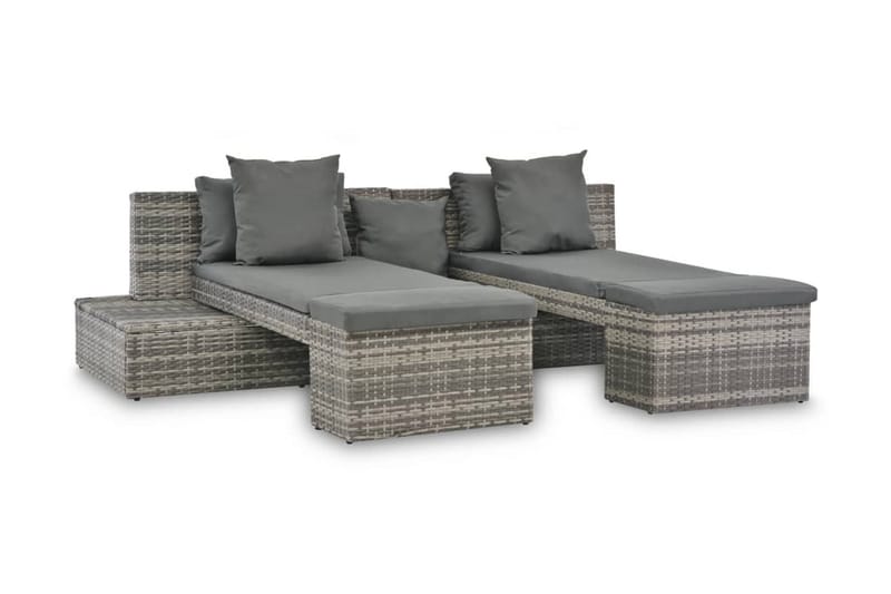 Haveloungesæt 4 Dele Med Hynder Polyrattan Grå - Grå - Havemøbler - Loungemøbler - Loungesæt