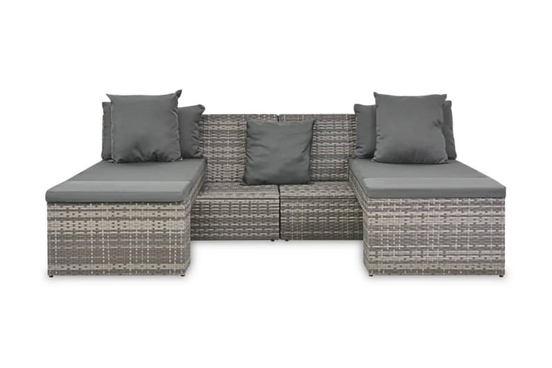 Haveloungesæt 4 Dele Med Hynder Polyrattan Grå - Grå - Havemøbler - Loungemøbler - Loungesæt