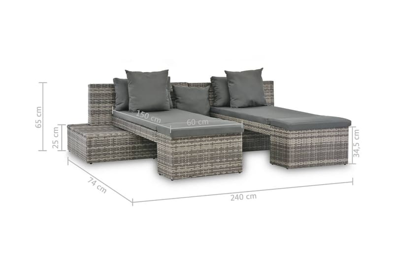 Haveloungesæt 4 Dele Med Hynder Polyrattan Grå - Grå - Havemøbler - Loungemøbler - Loungesæt