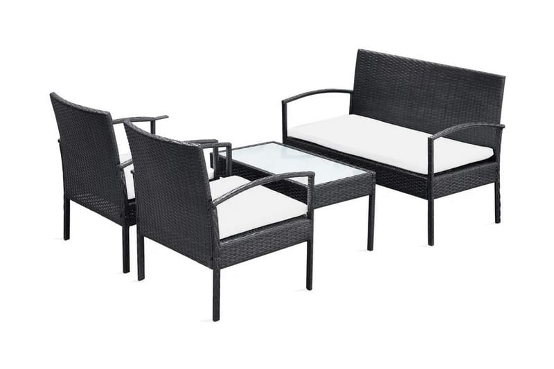 Haveloungesæt 4 Dele Med Hynder Polyrattan Sort - Sort - Havemøbler - Loungemøbler - Loungesæt