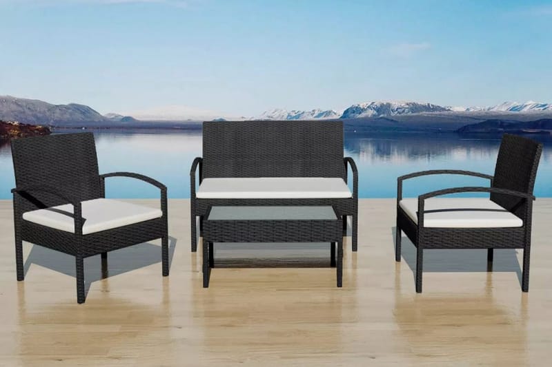 Haveloungesæt 4 Dele Med Hynder Polyrattan Sort - Sort - Havemøbler - Loungemøbler - Loungesæt