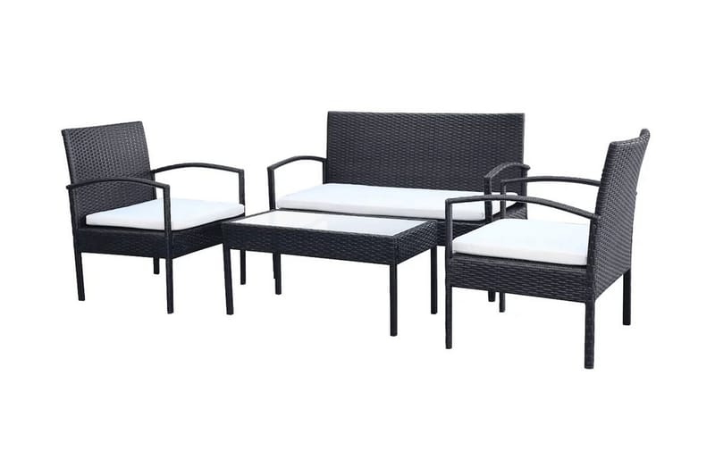 Haveloungesæt 4 Dele Med Hynder Polyrattan Sort - Sort - Havemøbler - Loungemøbler - Loungesæt