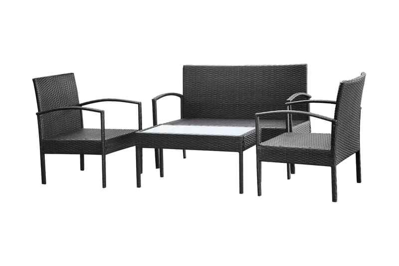 Haveloungesæt 4 Dele Med Hynder Polyrattan Sort - Sort - Havemøbler - Loungemøbler - Loungesæt