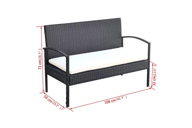 Haveloungesæt 4 Dele Med Hynder Polyrattan Sort - Sort - Havemøbler - Loungemøbler - Loungesæt