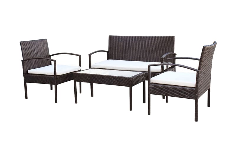 Haveloungesæt 4 Dele Med Hynder Polyrattan Brun - Brun - Havemøbler - Loungemøbler - Loungesæt