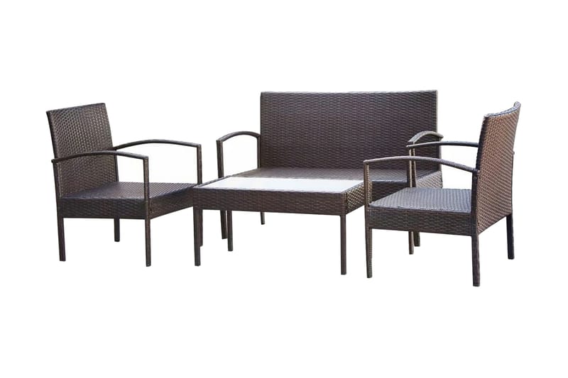 Haveloungesæt 4 Dele Med Hynder Polyrattan Brun - Brun - Havemøbler - Loungemøbler - Loungesæt