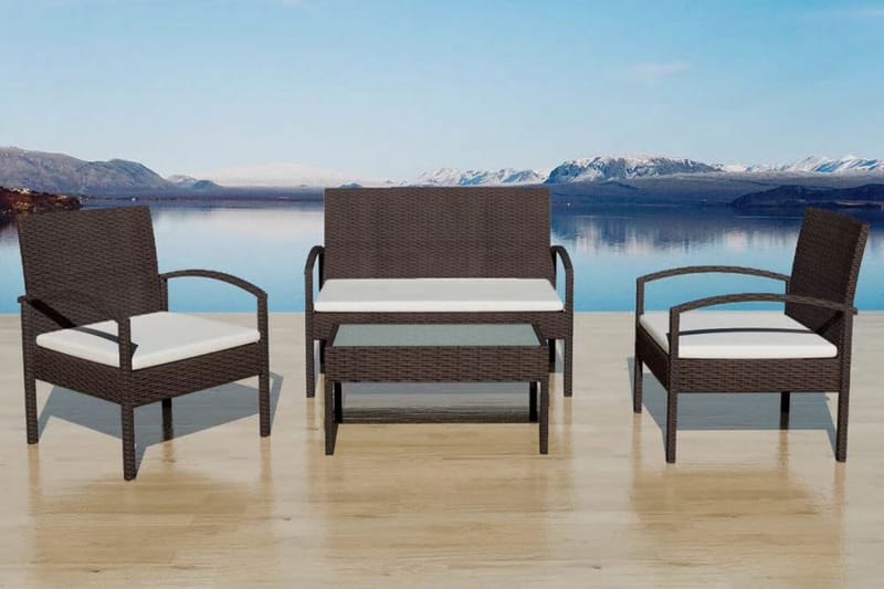 Haveloungesæt 4 Dele Med Hynder Polyrattan Brun - Brun - Havemøbler - Loungemøbler - Loungesæt