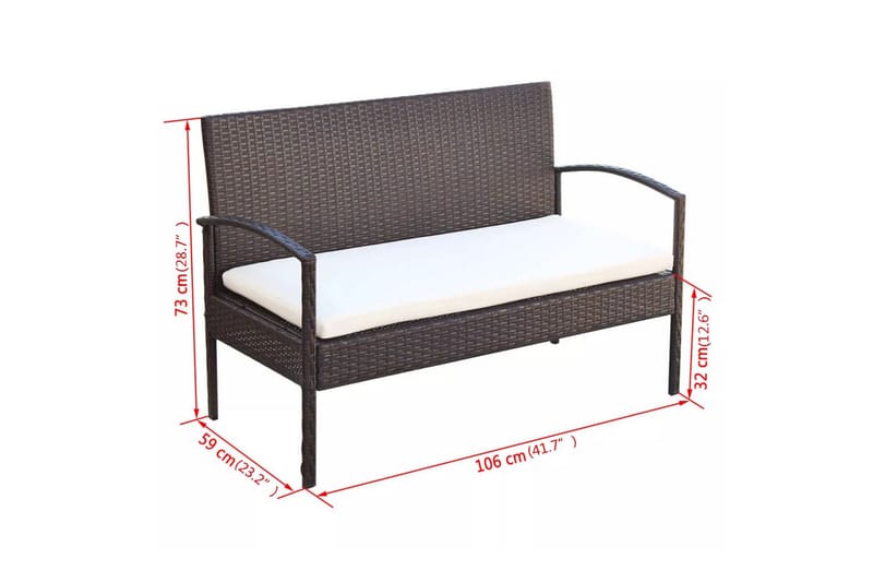 Haveloungesæt 4 Dele Med Hynder Polyrattan Brun - Brun - Havemøbler - Loungemøbler - Loungesæt