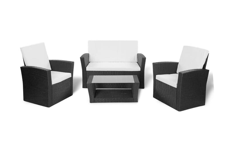 Haveloungesæt 4 Dele Med Hynder Polyrattan Sort - Sort - Havemøbler - Loungemøbler - Loungesæt