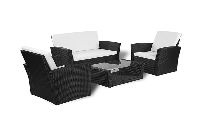 Haveloungesæt 4 Dele Med Hynder Polyrattan Sort - Sort - Havemøbler - Loungemøbler - Loungesæt
