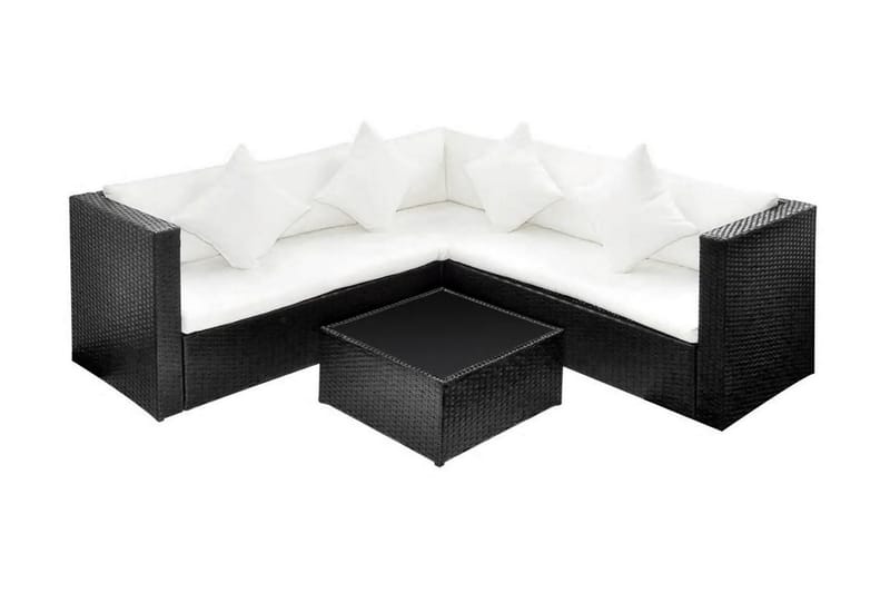 Haveloungesæt 4 Dele Med Hynder Polyrattan Sort - Sort - Havemøbler - Loungemøbler - Loungesæt