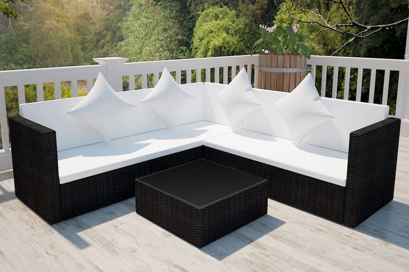 Haveloungesæt 4 Dele Med Hynder Polyrattan Sort - Sort - Havemøbler - Loungemøbler - Loungesæt