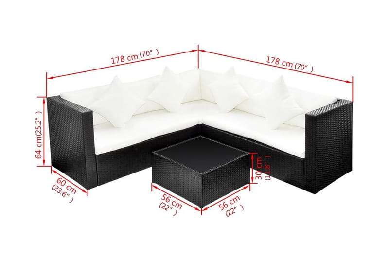 Haveloungesæt 4 Dele Med Hynder Polyrattan Sort - Sort - Havemøbler - Loungemøbler - Loungesæt