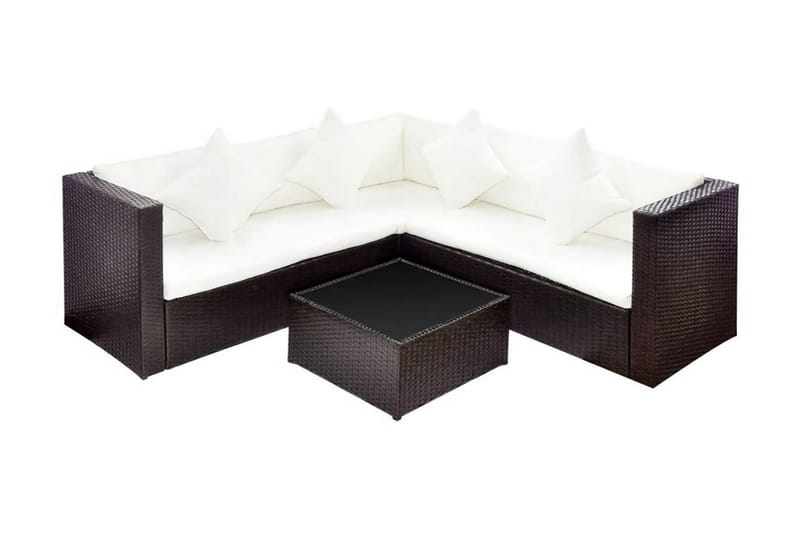 Haveloungesæt 4 Dele Med Hynder Polyrattan Brun - Brun - Havemøbler - Loungemøbler - Loungesæt