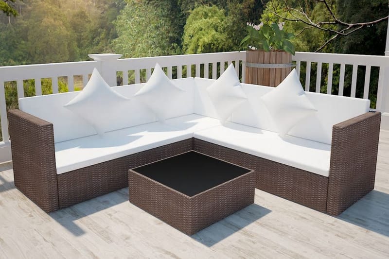 Haveloungesæt 4 Dele Med Hynder Polyrattan Brun - Brun - Havemøbler - Loungemøbler - Loungesæt
