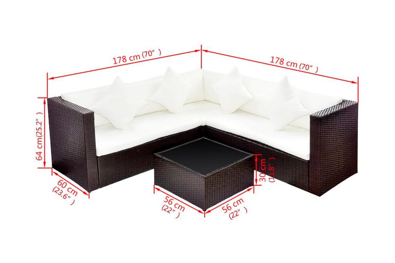 Haveloungesæt 4 Dele Med Hynder Polyrattan Brun - Brun - Havemøbler - Loungemøbler - Loungesæt